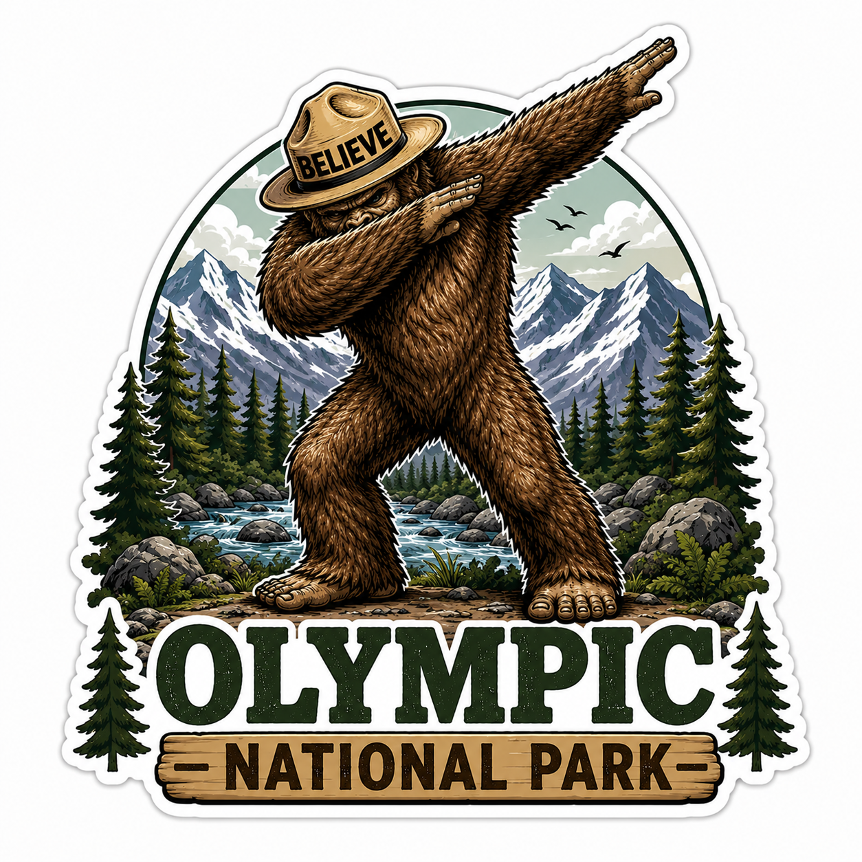 Sasquatch Dabbing at the Olympic National Park Sticker