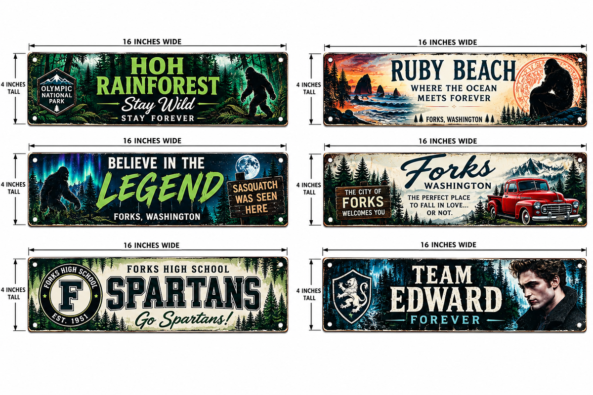 Forks, Washington Tin Signs – 16" x 4"