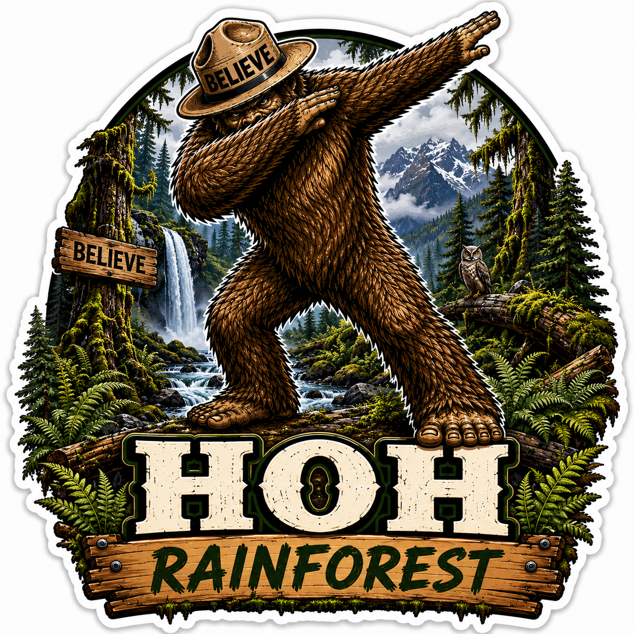 Sasquatch Dabbing at the HOH Rainforest Sticker