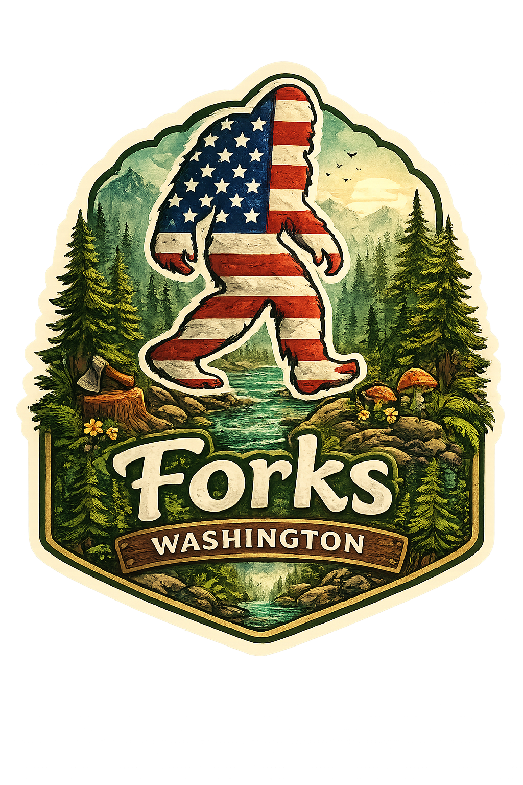 American Flag Sasquatch Sticker