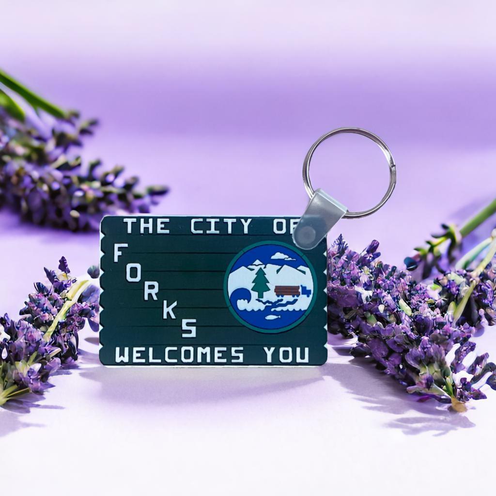 The City of Forks Welcomes You Keychain