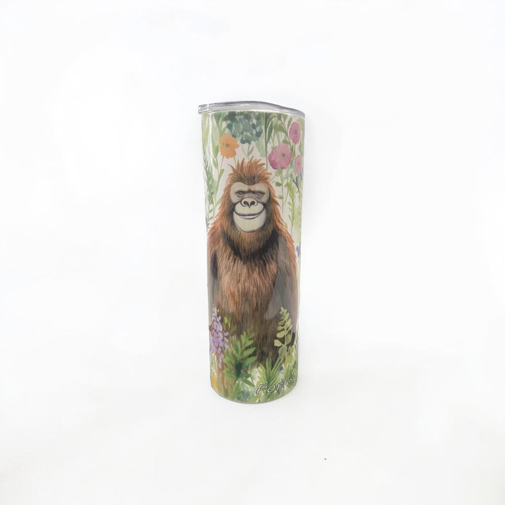 Girl Sasquatch Bigfoot in a meadow of flowers Tumbler Water Bottle