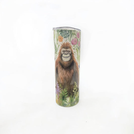Girl Sasquatch Bigfoot in a meadow of flowers Tumbler Water Bottle