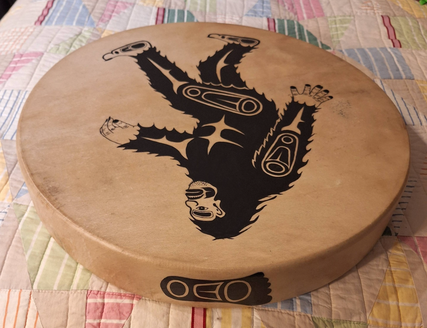 Hand Painted Deer Hide Drum by Thomas Sewid