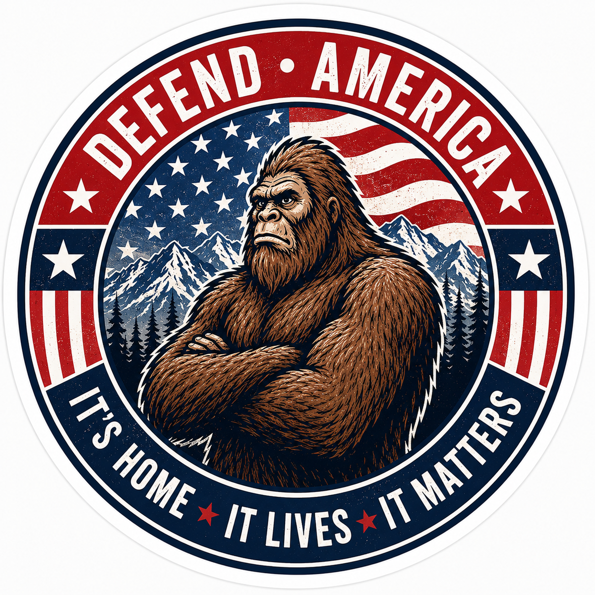 Sasquatch Defend America Sticker