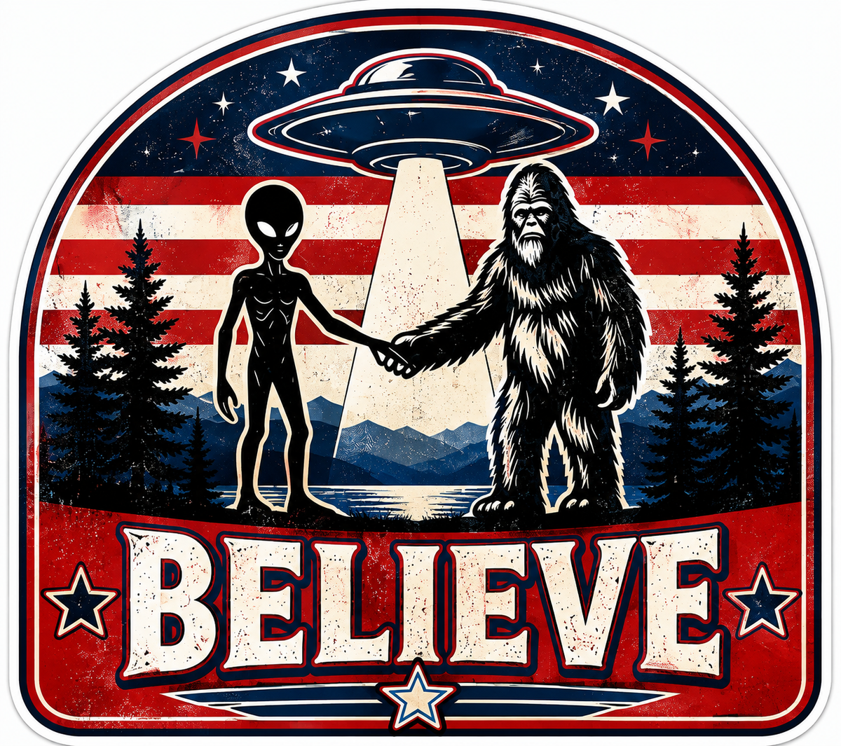 Believe Bigfoot Sasquatch and Alien Sticker