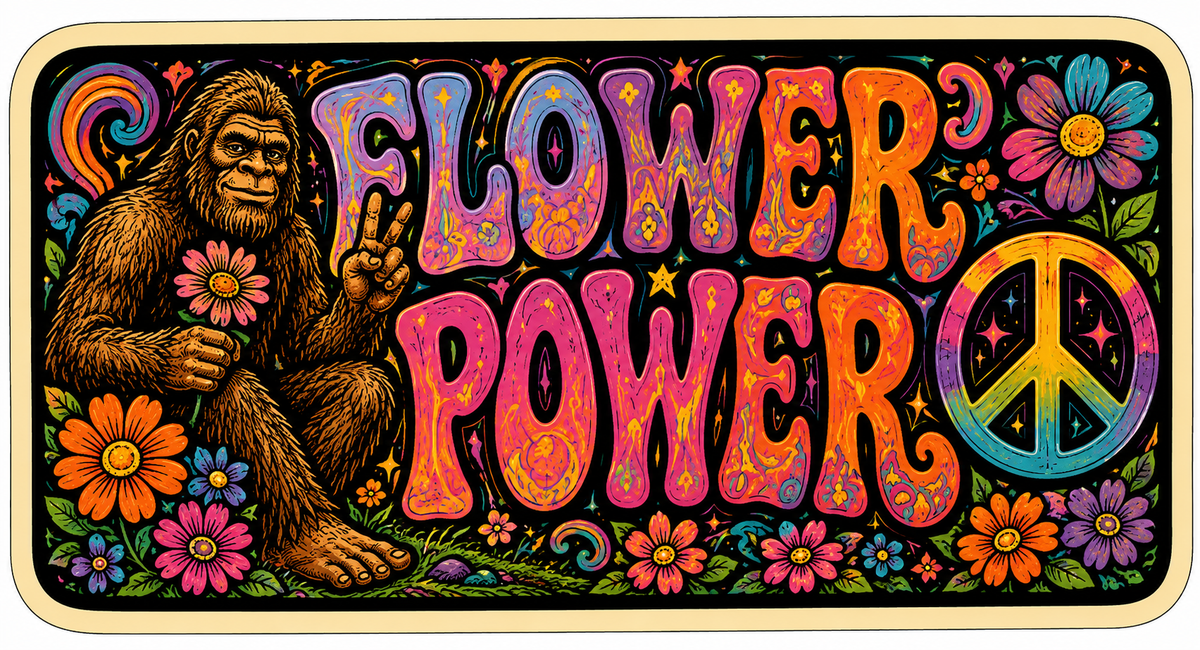 Flower Power Peach Sasquatch Sticker