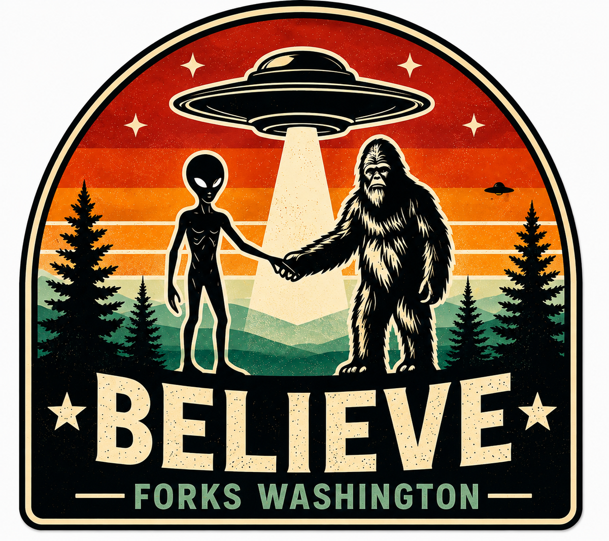 Believe Sasquatch and Alien Forks WA Sticker