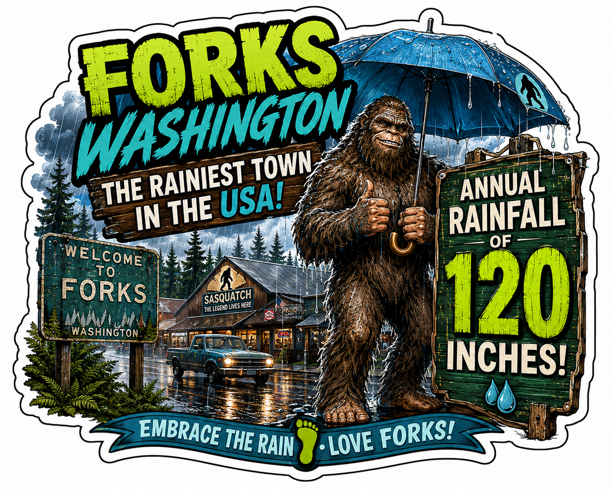 Rainiest Town In The USA Forks WA Sticker