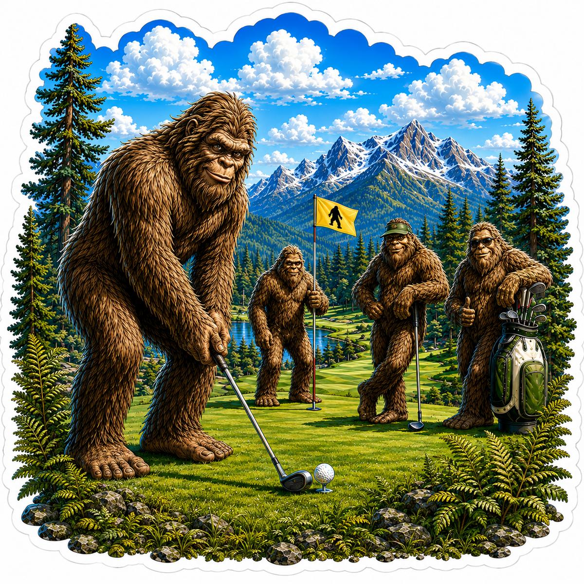 Sasquatch Golfing Sticker
