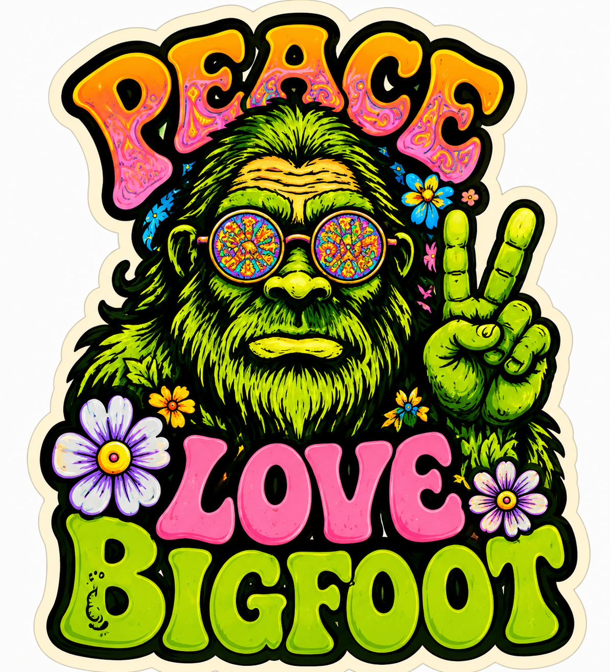 Peace Love and Bigfoot Sticker