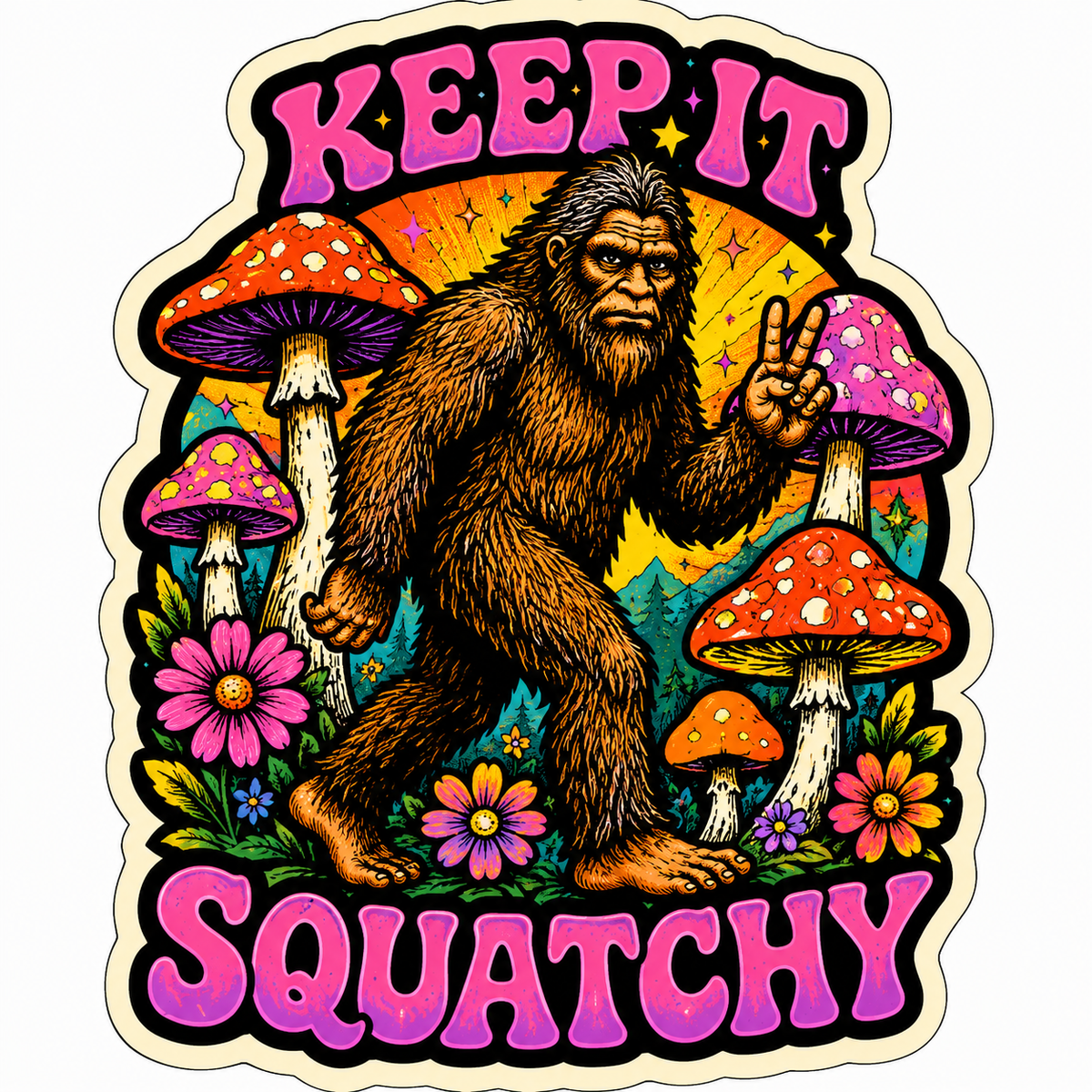 Keep It Squatchy with Mushrooms Sticker