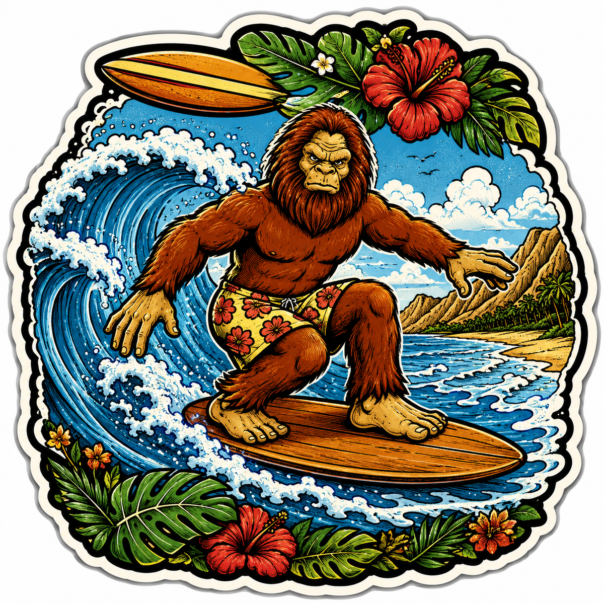 Surfing Sasquatch Sticker