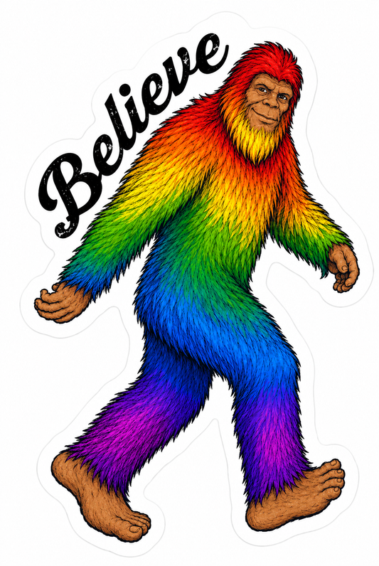 Rainbow Sasquatch Bigfoot Believe Sticker