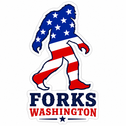 Red, White and Blue American Flag Sasquatch Forks WA Sticker