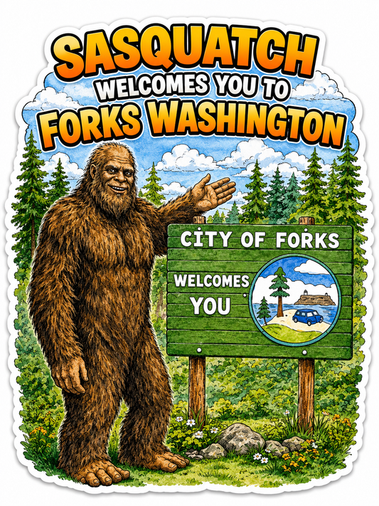 Sasquatch Welcomes you to the city of Forks Sticker
