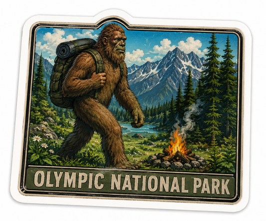 Sasquatch Bigfoot Backpacking Olympic National Park Sticker