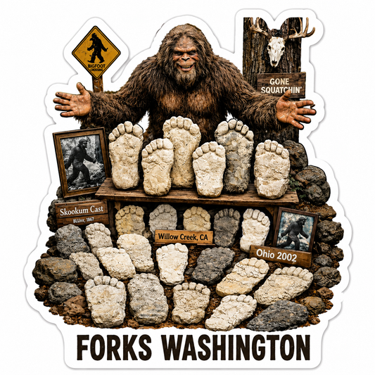 Sasquatch with Footprint Casts Sticker