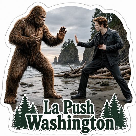 Bigfoot and Edward on La Push Beach Washington Sticker