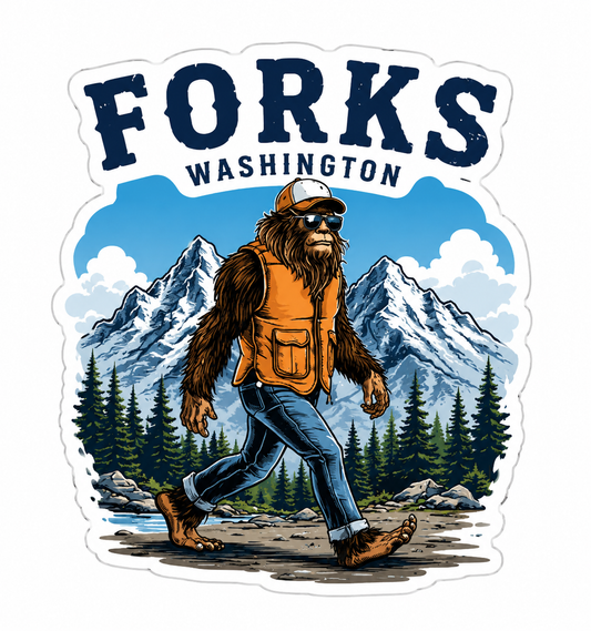 Bigfoot Walking by Olympic Mountains Forks Washington Sticker