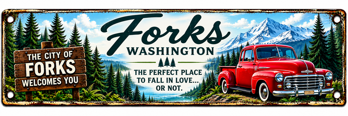 Forks, Washington Tin Signs – 16" x 4"