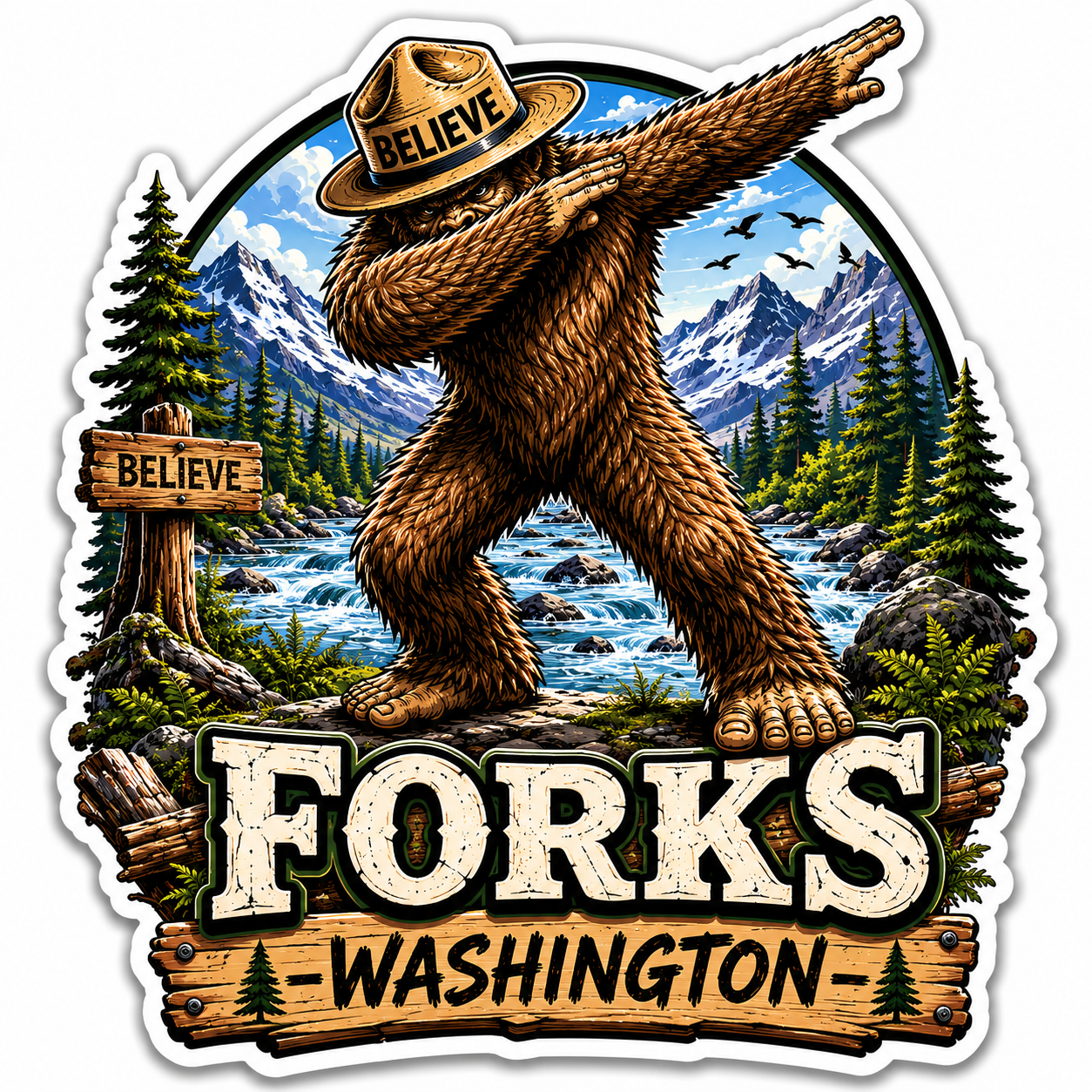 Sasquatch Dabbing in Forks Washington Sticker