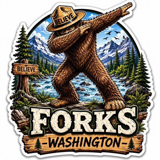 Sasquatch Dabbing in Forks Washington Sticker
