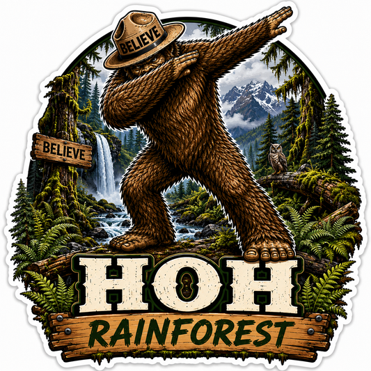 Sasquatch Dabbing at the HOH Rainforest Sticker