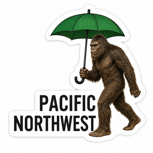 Sasquatch Holding an Umbrella Pacific Northwest Sticker
