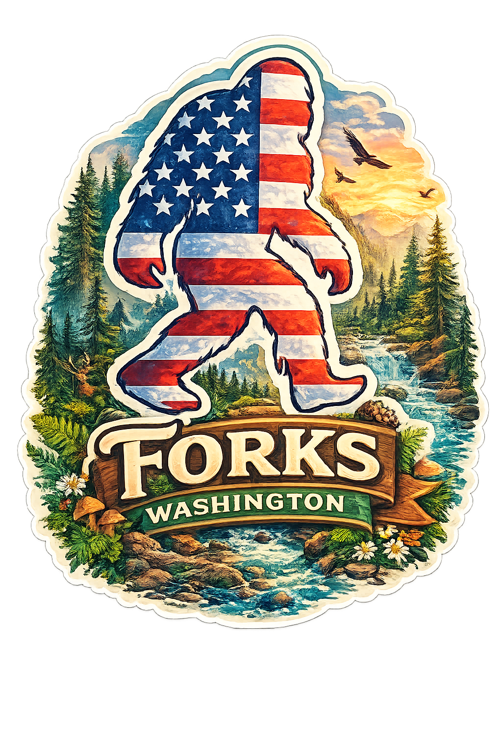 Red, White and Blue Bigfoot Sticker