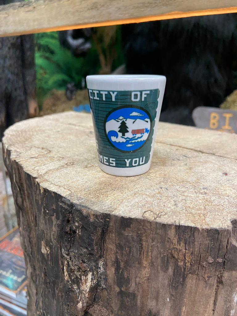 The City of Forks Welcomes You Sign Shot Glass