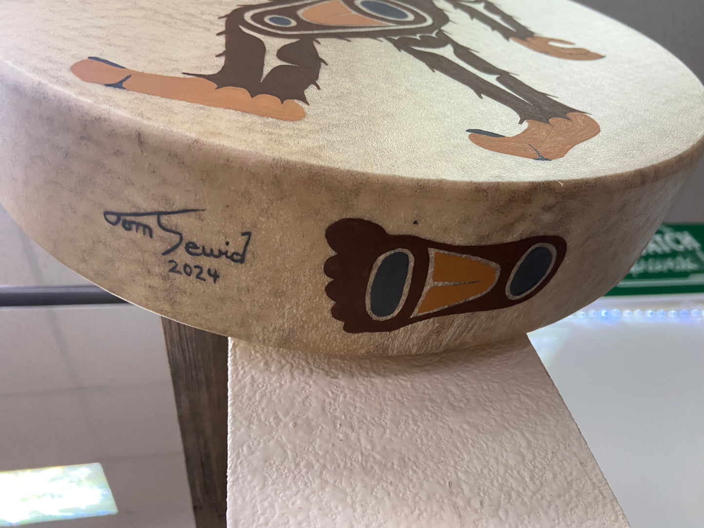 Hand Painted Deer Hide Drum by Thomas Sewid