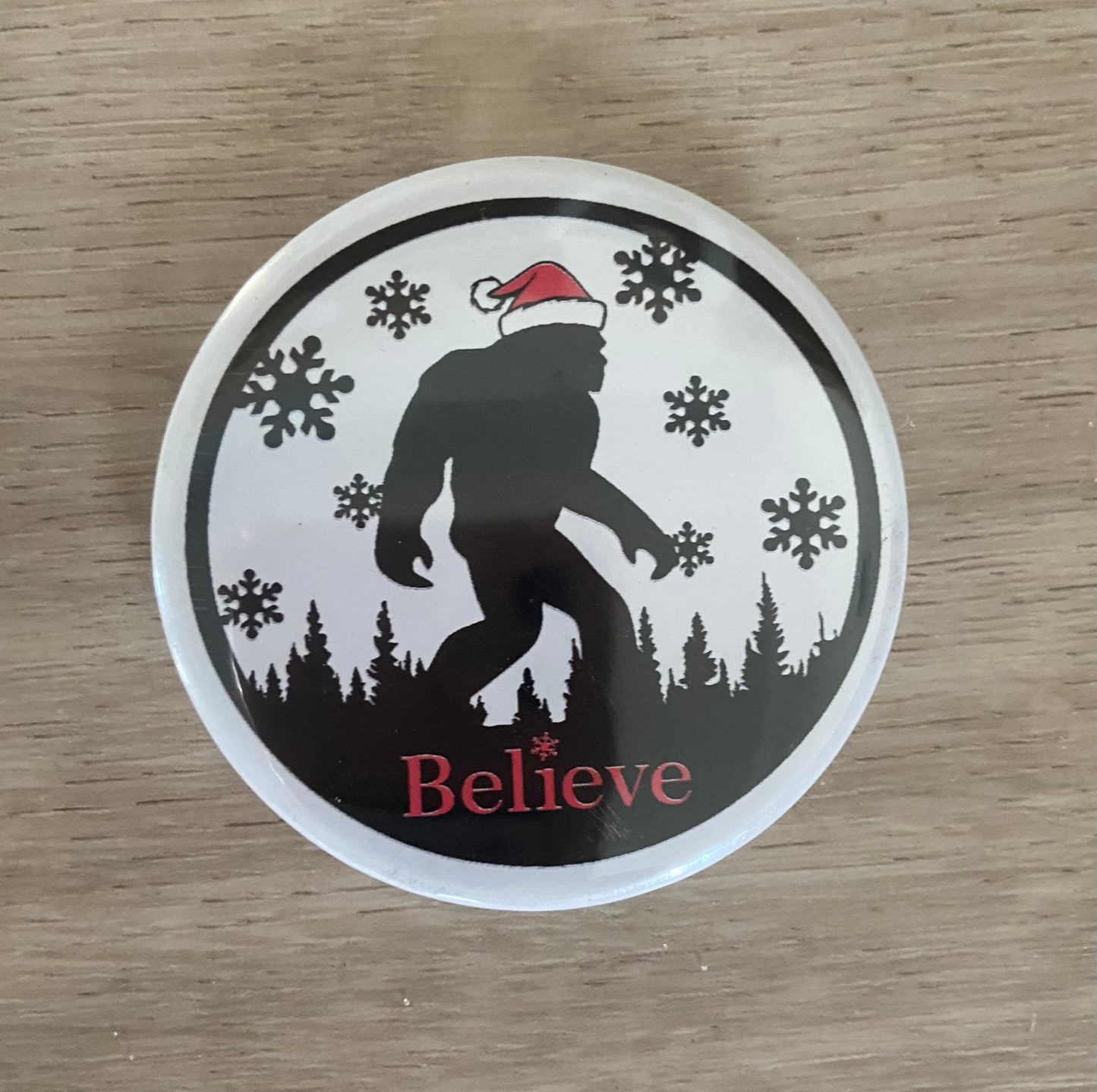 Sasquatch Christmas Believe Button Pin Lapel Pin