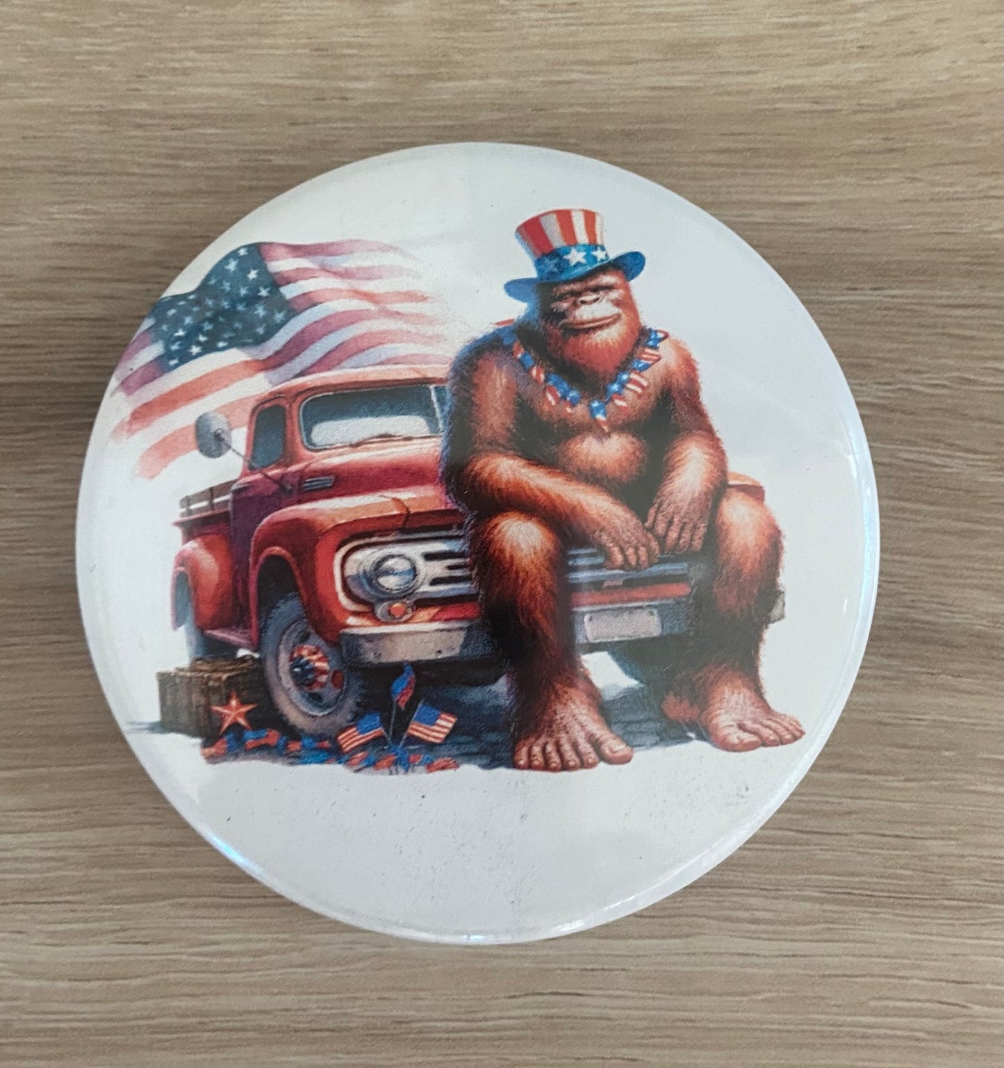 Sasquatch USA 4th of July Button Pin Lapel Pin