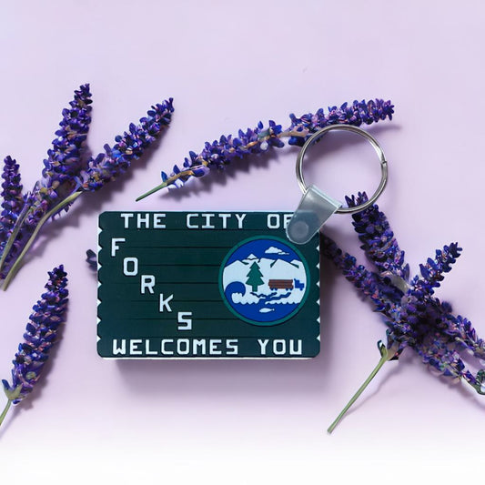 The City of Forks Welcomes You Keychain