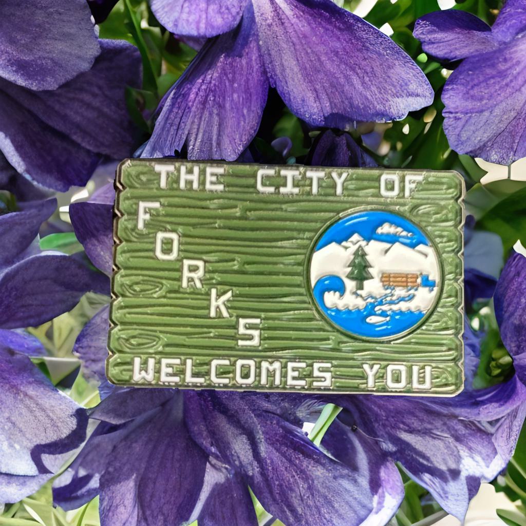 The City of Forks Welcomes You Sign Metal Enamel Lapel Pin