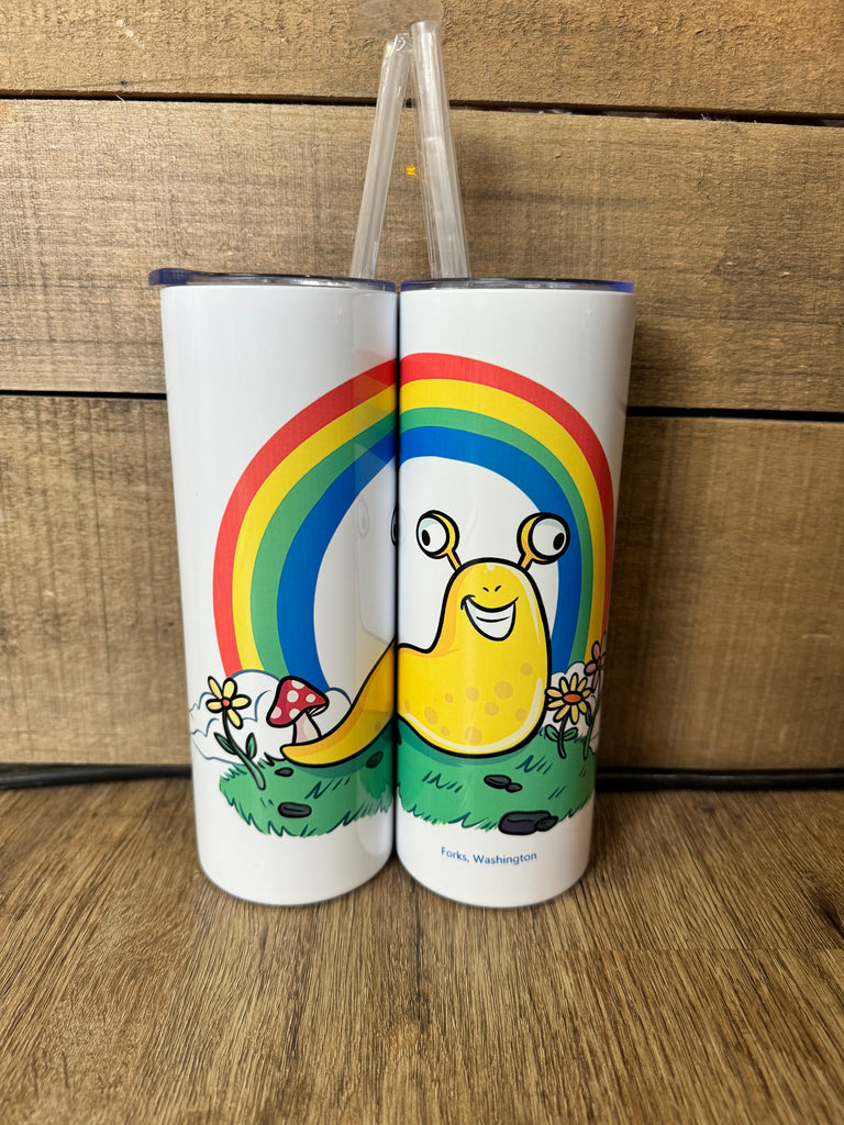 Banana Slug under a Rainbow Tumbler Water Bottle