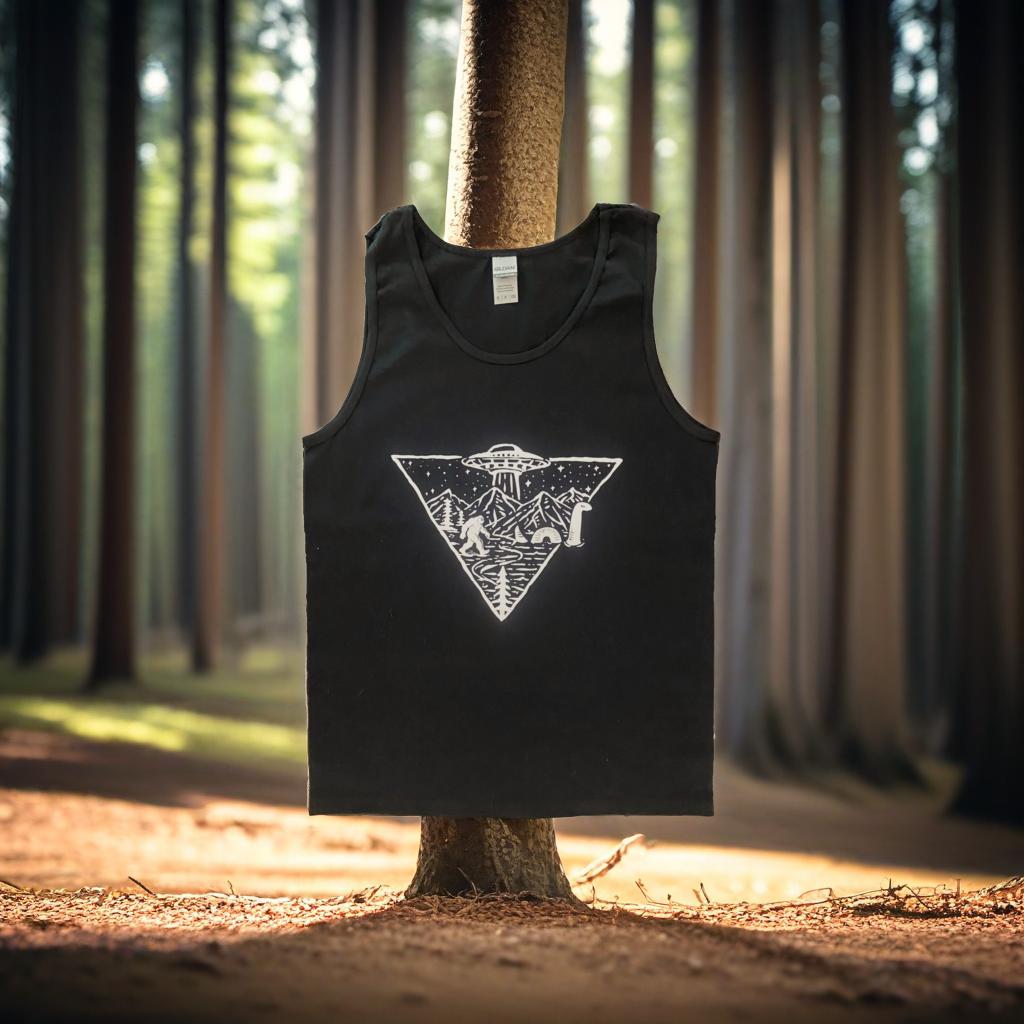Cryptic Triangle Sasquatch Lock Ness Monster and UFO Tank Top