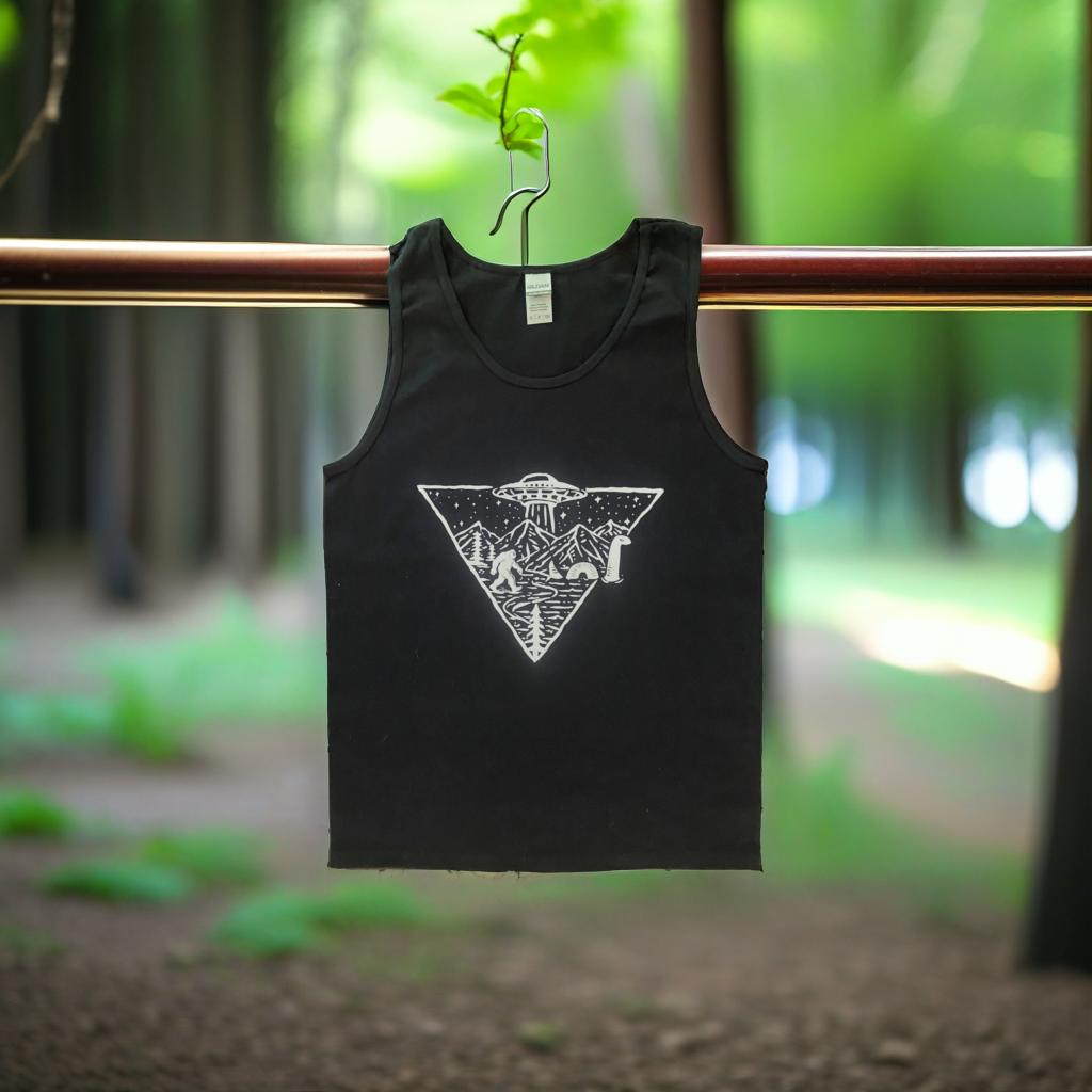 Cryptic Triangle Sasquatch Lock Ness Monster and UFO Tank Top
