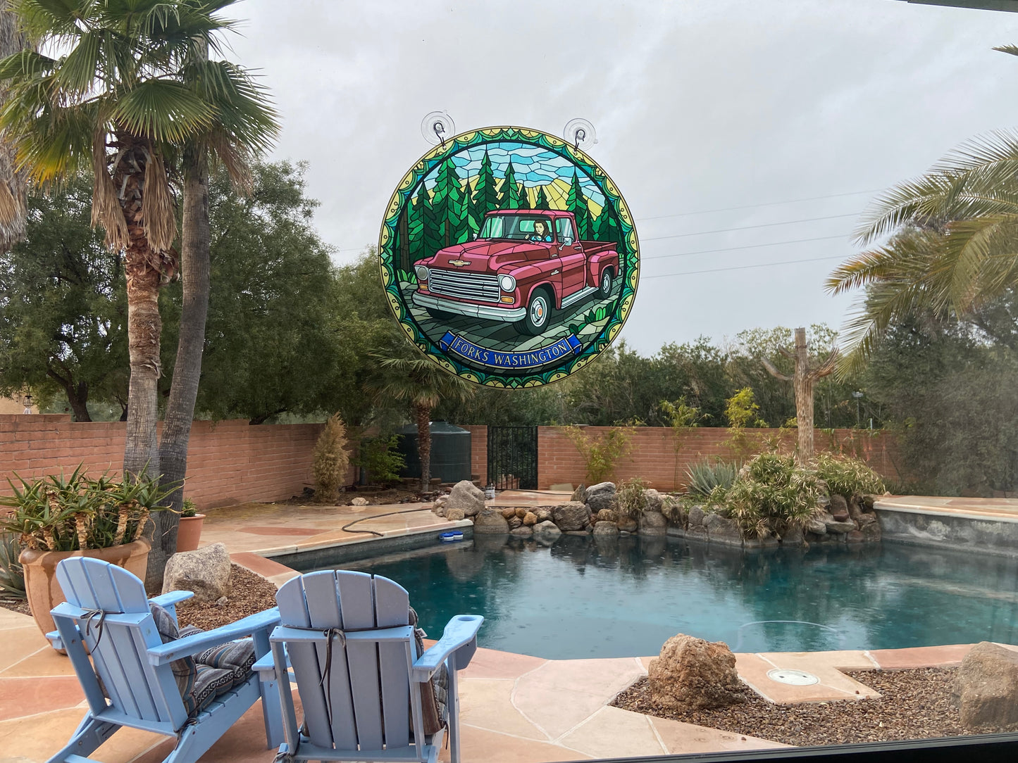 Red Truck & Bella Stained Glass Suncatcher