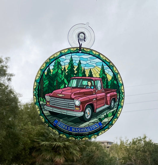 Red Truck & Bella Stained Glass Suncatcher