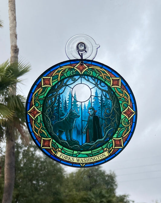 Werewolf and Vampire Stained Glass Print Suncatcher