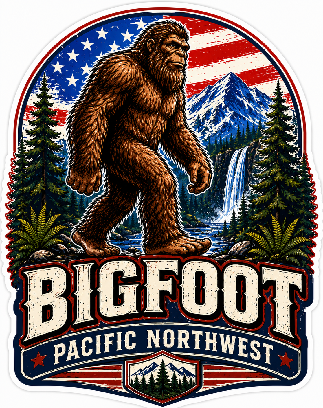 Bigfoot in the Mountains Pacific Northwest Sticker