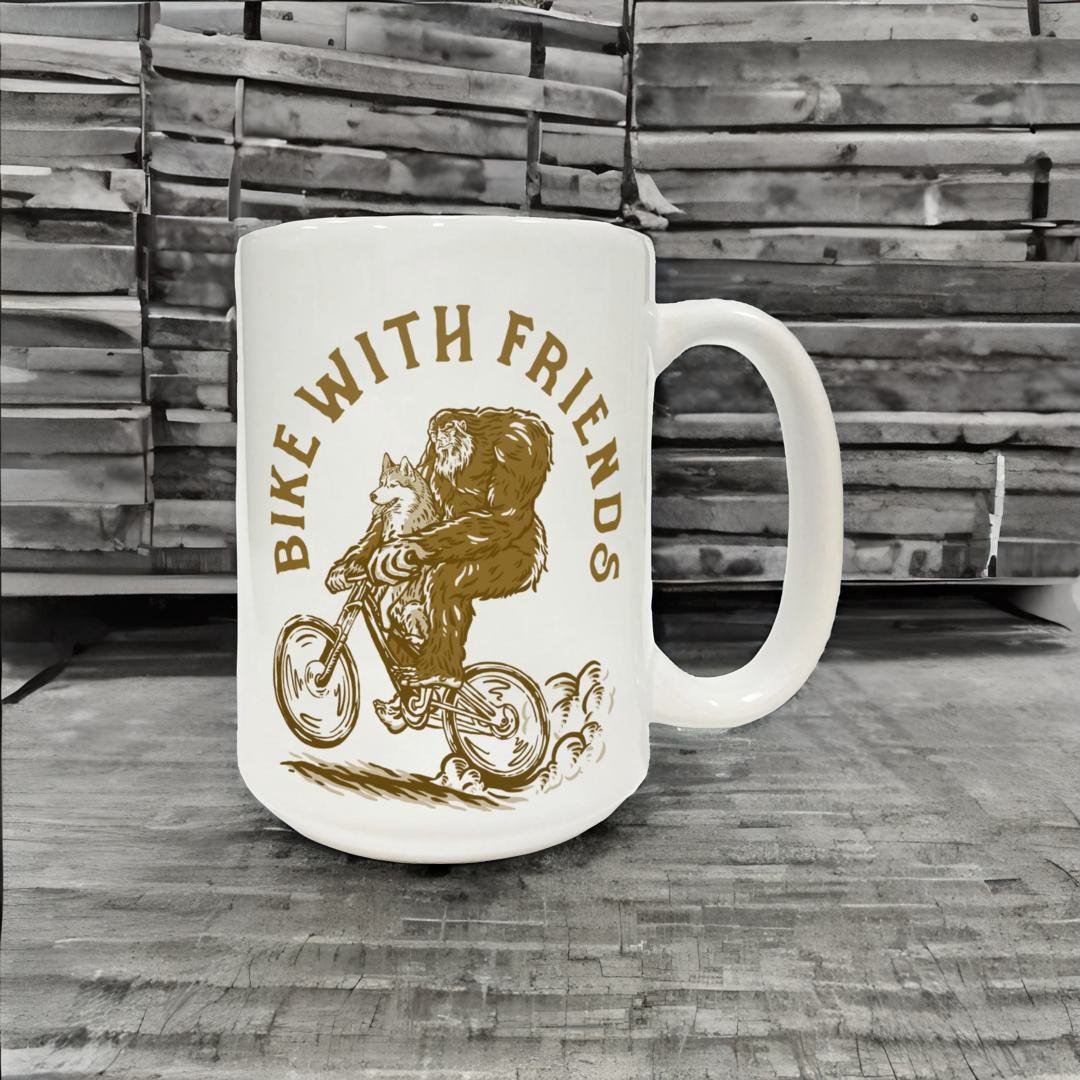 Bike with Friends Coffee Mug 15 oz Ceramic