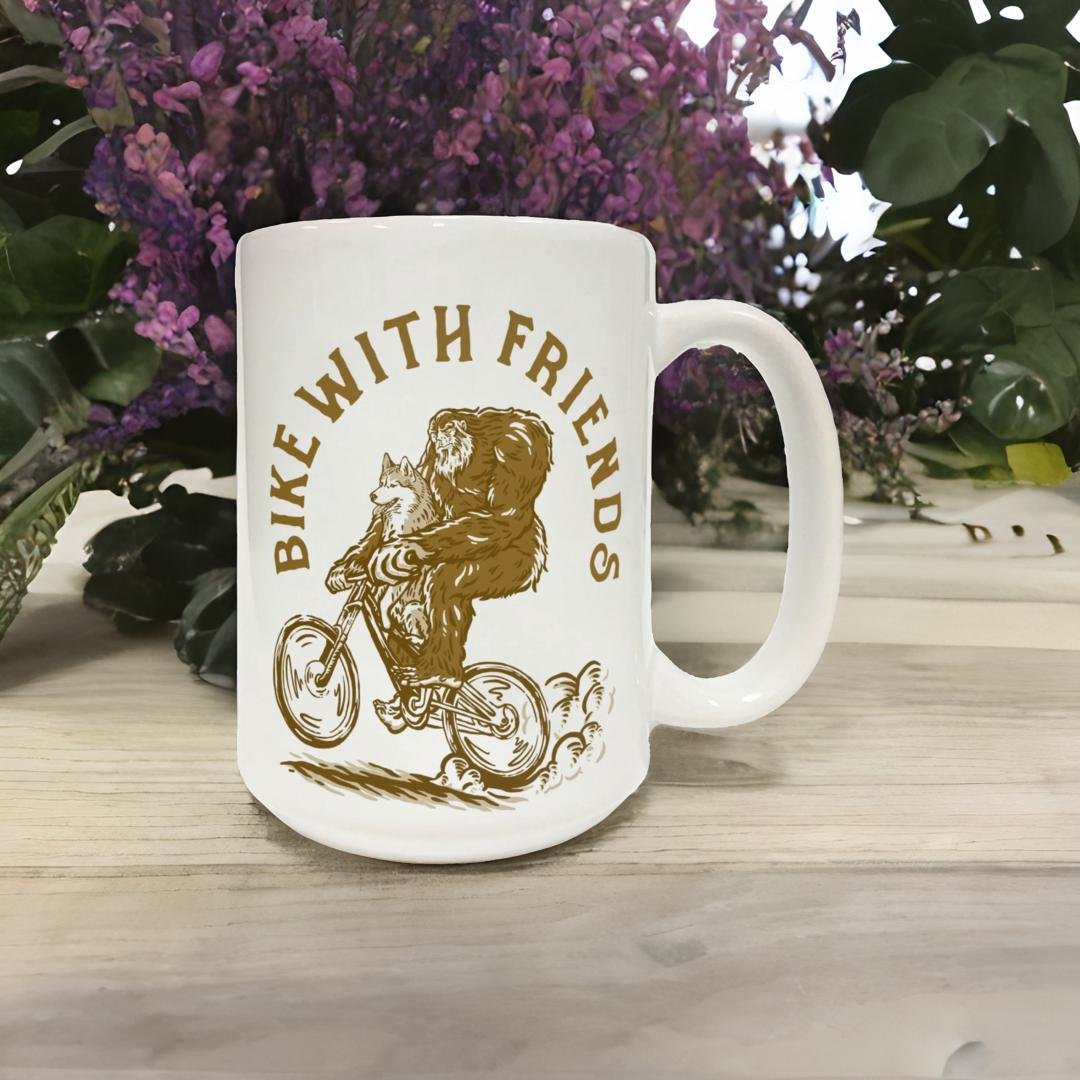 Bike with Friends Coffee Mug 15 oz Ceramic