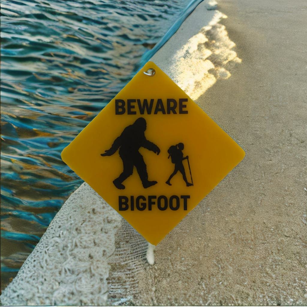 Beware Bigfoot Ornament/Magnet/Lapel Pin – Sasquatch The Legend