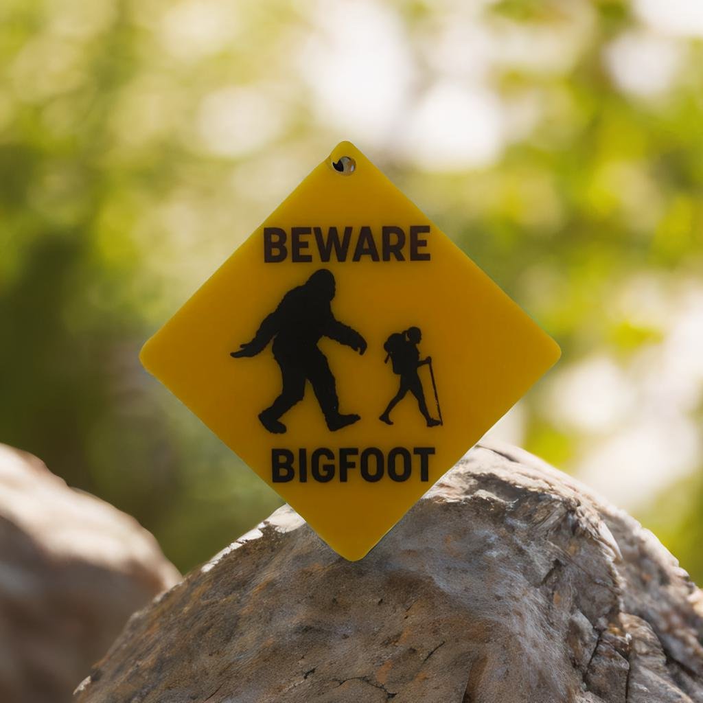 Beware Bigfoot Ornament/Magnet/Lapel Pin – Sasquatch The Legend