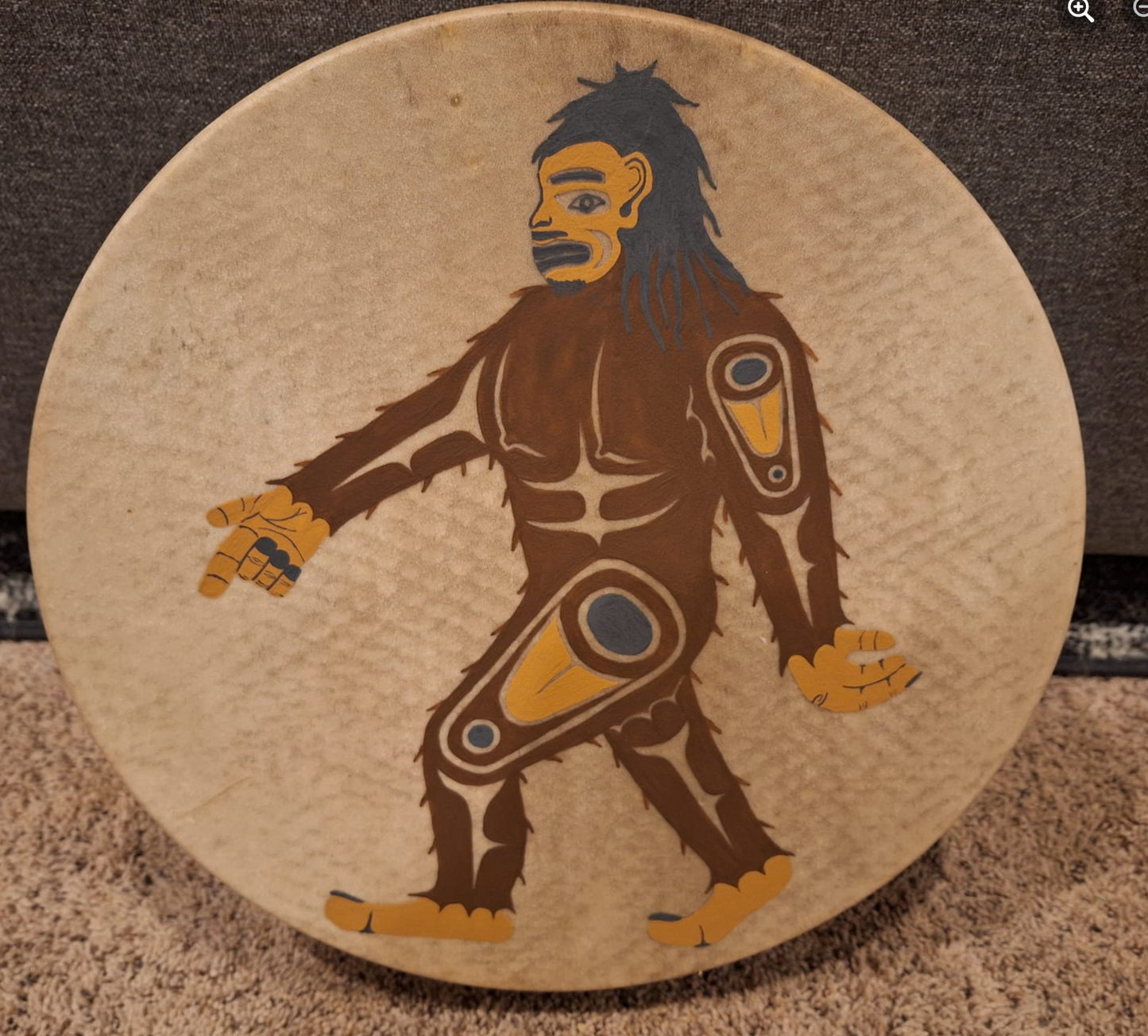 Hand Painted Deer Hide Drum by Thomas Sewid