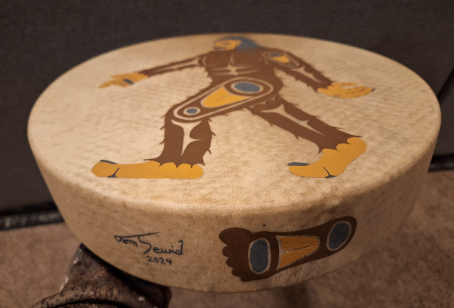 Hand Painted Deer Hide Drum by Thomas Sewid