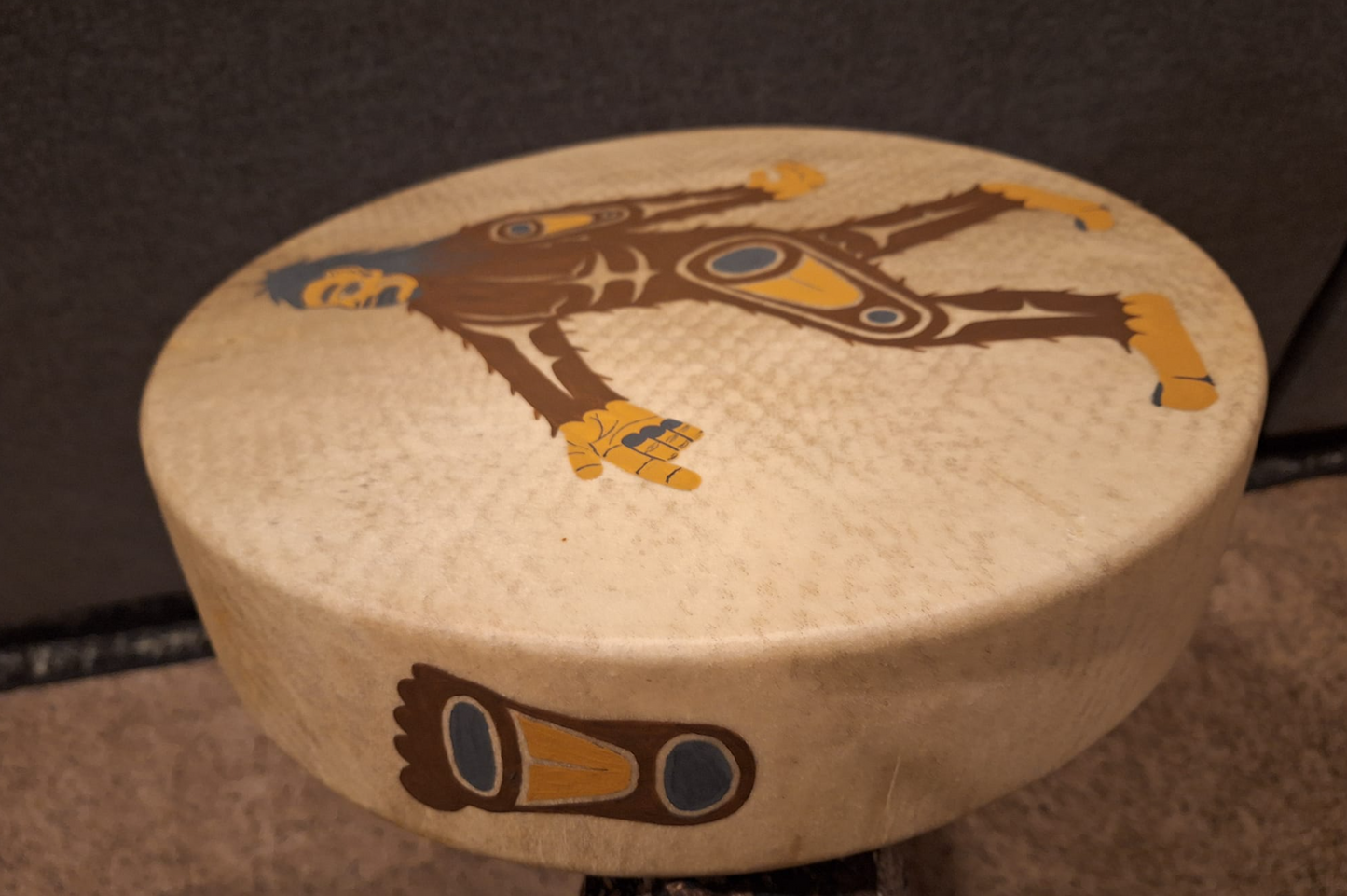 Hand Painted Deer Hide Drum by Thomas Sewid